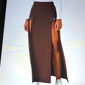 LARGE      HALARA DECORATIVE BUCKLE SPLIT 2 IN 1 MAXI SKIRT